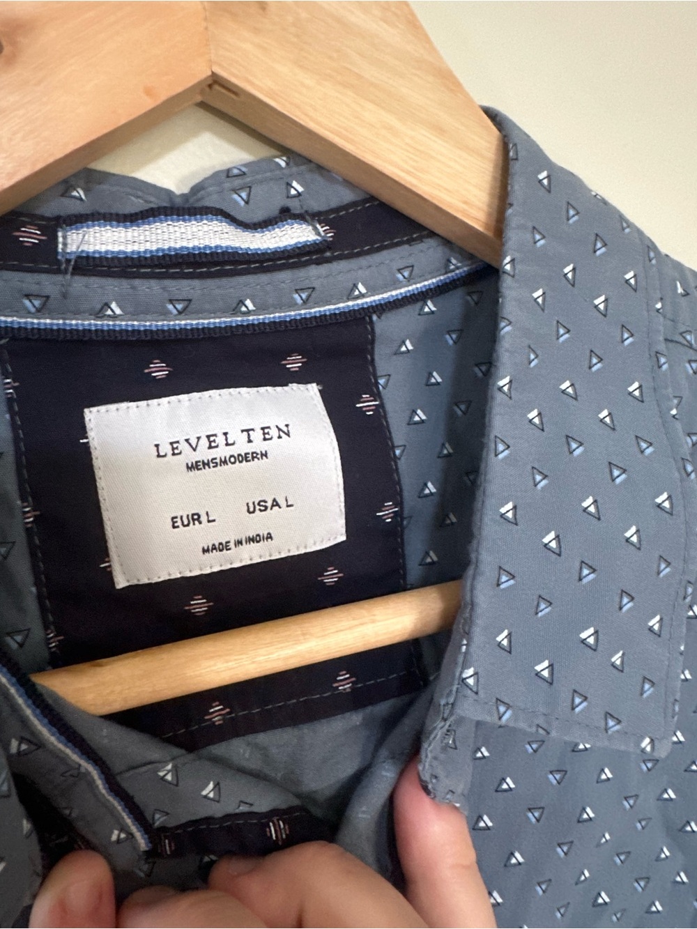 Level Ten Mens Modern Short Sleeve Geo-Print Button-Up Blue Shirt - Picture 4 of 7